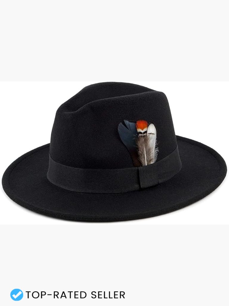 Classic Wide Brim Felt Fedora Hat Dress Fedora Unisex Adjustable Feathers